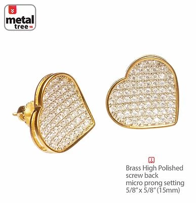 Moda Corazón Chapado en Oro XL Micro Pavé Tornillo Trasero Pendientes 939 G Foto 1 de 3