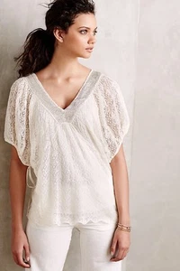NWOT Anthropologie Cille Pullover Blouse Top Shirt Knitted Knotted Ivory Size M - Picture 1 of 3