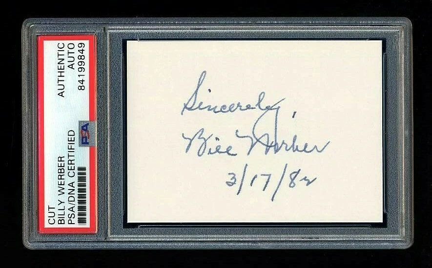 BILLY WERBER SIGNED MINT CUT PSA/DNA AUTOGRAPHED 1940 CINCINNATI REDS WSC HOF  - Image 1 of 1
