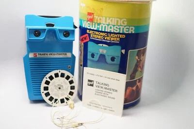 WORKS Rare 1973 GAF Talking View-Master Stereo Viewer Blue Slide w Tin Holder - Image 1 of 4
