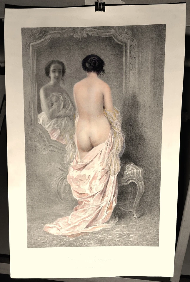 stampa antica originale  seconda metà '800 nudo femminile Le Boudoir - Immagine 1 di 1