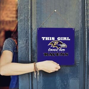 This Girl Loves Her Baltimore Ravens Square Metal Sign Decor + Hemp Rope