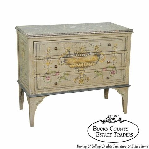 Adams Style Hand Painted Marble Top Chest of Drawers Cover