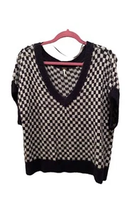 Free People Sleeveless V Neck Top Sweater Vest Blue And White Sz Sm - Picture 1 of 4