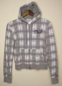 O'Neill Women's Hooded Zip Jacket Purple Gray Plaid Size M Lightweight Lined - Picture 1 of 14
