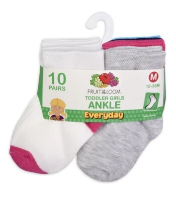 Calcetines tobilleros Fruit of the Loom para niñas pequeñas, paquete de 10, medianos. Foto 1 de 2