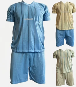SUMMER Mens Pyjamas Shorts Set Nightwear Pjs Short Sleeve Loungewear Cotton Cool - Picture 1 of 9
