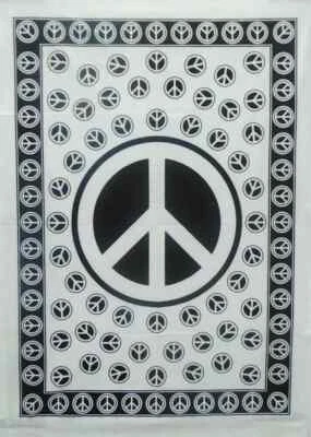 Cartel colgante de pared de algodón con letrero de paz blanco y negro tapiz indio decoración del hogar Foto 1 de 2