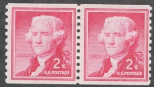 US. 1055a. 2c. Jefferson Coil Pair of 2. Small Holes. MNH. 1968 - Picture 1 of 1