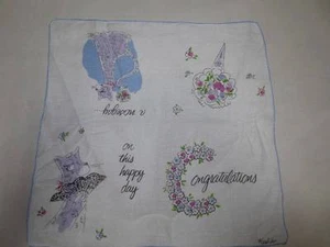 Unused Vtg CONGRATULATIONS A Nosegay on this Happy Day Handkerchief Welcher - Picture 1 of 1
