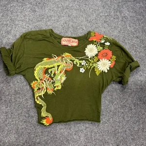 Crop top JWLA by Johnny Was verde oliva drago pace amore ricamato taglia M - Foto 1 di 10