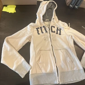 Abercrombie Fitch Hoodie Herren M ivory Muscle Full Zip Heavy Logo 92 Vintage Y2K - Bild 1 von 9