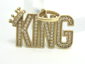 STYLISH 10K YELLOW GOLD CLEAR STONE KING CROWN (7/8") PENDANT 1.7G - Picture 1 of 7