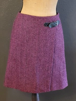 Boden Large Pink/Black Chevron Wool Skirt With Leather Trim Size 6Long - Image 1 of 4