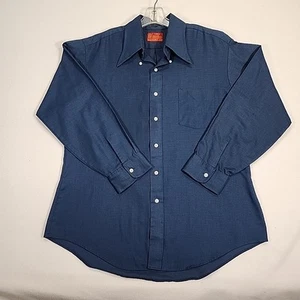 Vintage 70s Sears Kings Road Shirt XL Perma Prest Blue Long Point Button Up - Bild 1 von 9