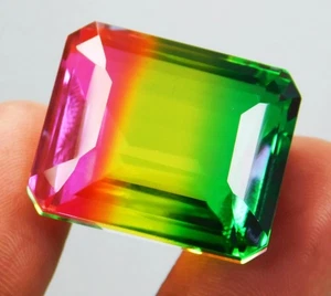 100 Ct Natural Tri-Color Watermelon Tourmaline Emerald Cut Certified Gemstone - Picture 1 of 7