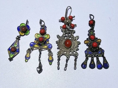 Lot De 4 Boucles D'oreilles Pendentif Berbère Kabyle Ethnique En Argent - Imagen 1 de 4