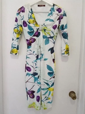 Vestido para mujer Roberto Cavalli blanco estampado floral cuello en V profundo talla 38 EE. UU. 4 Foto 1 de 4