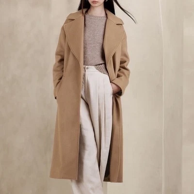 BANANA REPUBLIC Oversize Wool Cashmere Wrap Coat  | Camel M Petite #754435 NEW - Image 1 of 2
