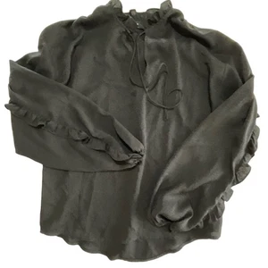 Express Womens XS Black Long Sleeve Ruffle Trim Tie Neck Blouse Top - Picture 1 of 4