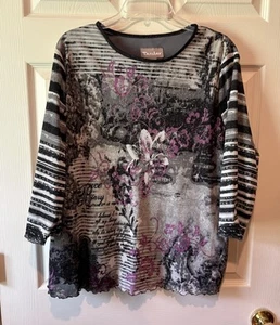 Top para mujer Tan Jay 2X poliéster manga 3/4 negro gris púrpura forrado - Imagen 1 de 4