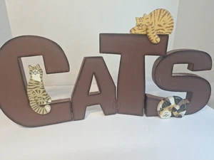 Wooden Folkart Hinged Folding Cat Sign. 16x8.5". - Picture 1 of 8