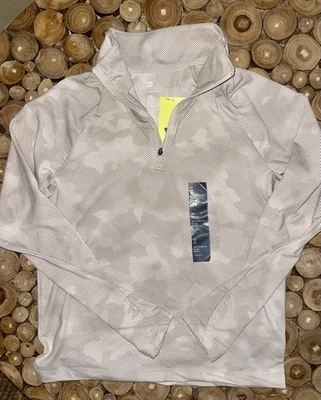 NWT Girls New All In Motion 1/4 Zip Soft Stretch Pullover Silver Tan Camo SZ M-8 - Image 1 of 4