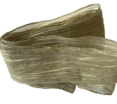 100 inches GOLD Textured RIBBON - Wired, Gold Edging • 2.5" x 100" - Image 1 of 3