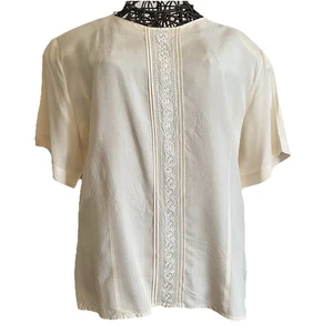 Casual Corner Ivory Embroidered Silk Top Y2K Women’s M Career Basic Old Money - Picture 1 of 7