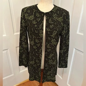 MISOOK Heritage Fit Floral Jacquard Knit Open Jacket Black Green 3/4 Arm Gr. S - Bild 1 von 13