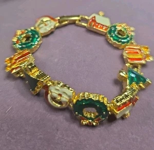 Pulsera Avon Vintage Navidad Diapositiva Corona Árbol de Papá Noel Esmalte Tamaño PEQUEÑO En Caja - Imagen 1 de 4