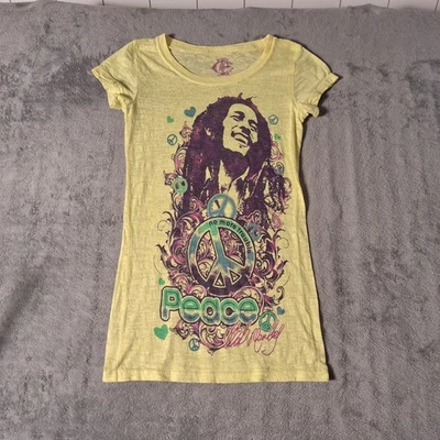 Bob Marley T-Shirt Peace No More Trouble Yellow Sheer Women's Reggae Small  - Image 1 of 4