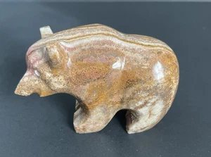 Carved Stone Standing Bear Native American Sculpture Figurine Brown & Pink - Picture 1 of 9
