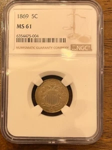 1869 Shield Nickel NGC MS 61  Very nice coin.. Chelsea Rare Coins - Picture 1 of 2
