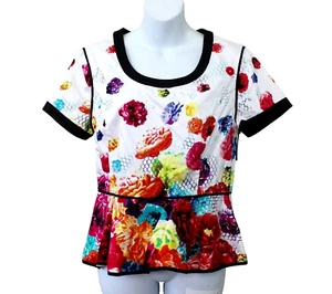 Camicetta Prabal Gurung x Target floreale peplo taglia 10 multicolore nuova senza etichette - Foto 1 di 5