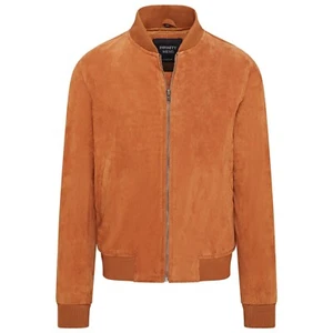Chaqueta de bombardero de gamuza marrón tostado universitaria informal 100 % cuero suave MA-1 para hombre - Imagen 1 de 9