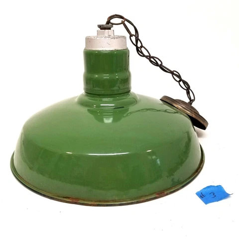 Antique 16” Industrial Green Porcelain Light Lamp Shade Wheeler Gas Station #3 Cover
