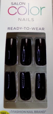 KISS NAILS GLUE ON Black LONG LENGTH, Square SHAPE - Image 1 of 4