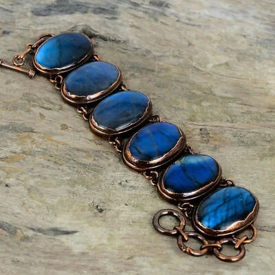 Pulsera ajustable cadena electroformada regalo cobre labradorita para amor 9,0" Foto 1 de 4