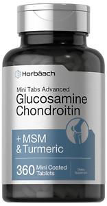 Glucosamine Chondroitin MSM Plus Turmeric | 360 Tablets | Non-GMO | by Horbaach