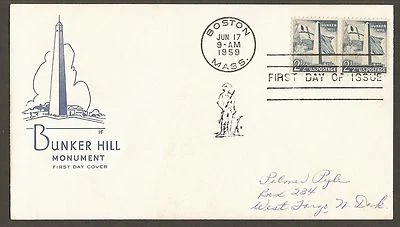 #1034  2 1/2c Bunker Hill - House of Farnam FDC pair - Image 1 of 2