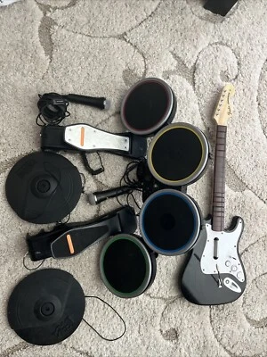 Playstation 3 45 Rock Band Drums Guitar 2 Pedals 2 Cymbal 2 Mics NO Dongles Read - Image 1 of 4