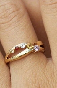 Savvy Cie Ring 14K Gold Plated Sterling Silver Five Semi-Precious Stones Size 8 - Picture 1 of 4