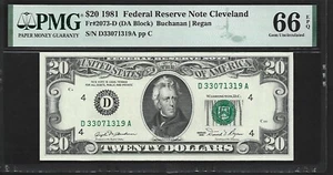 US 20 Dollars 1981 PMG 66 EPQ UNC Fr #2073-D FRN Cleveland Buchanan/Regan - Picture 1 of 4
