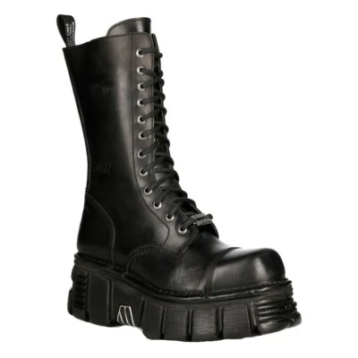 New Rock Boots M-MILI211C-C1 Unisex Metallic Black 100% Leather Techno Biker - Image 1 of 4