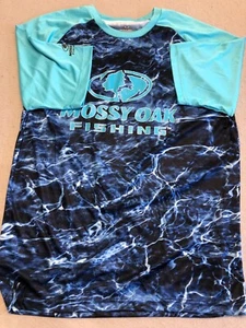 Mossy Oak Fishing Shirt Mens Large Blue Water Camouflage Outdoor Sports Tee - Picture 1 of 4