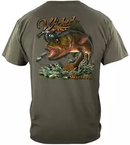 Walleye Fishing 100% Cotton Military Green T-Shirt - Picture 1 of 3