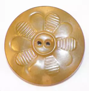 Art Deco Celluloid Button Golden Olive Tight Top Flower 2in. Vintage Coat #17 - Picture 1 of 4