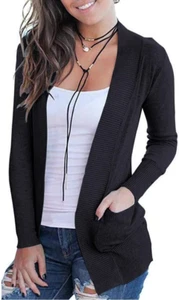 Women's Open Front Casual Long Sleeve Knit Classic Sweater Cardigan with Pockets - Picture 1 of 4