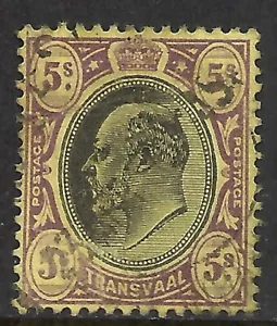 TRANSVAAL SCOTT 264 USED VF - 1902 5sh VIO & BLACK/YELLOW ISSUE CAT $45.00 - Picture 1 of 2